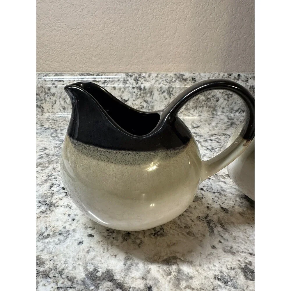 Sango Nova Black 4932 Sugar Bowl with Lid and Creamer